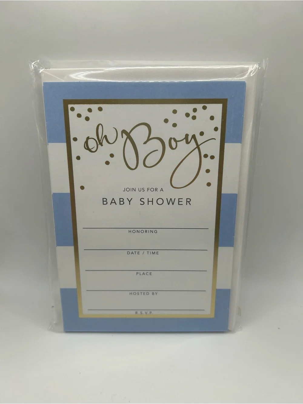Oh Boy Blue & White Striped Baby Shower Invitations - Pack includes 10 invites 🍼